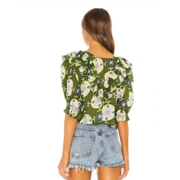 Innika Choo Floral Ruffle Green Blouse - Picture 14 of 14